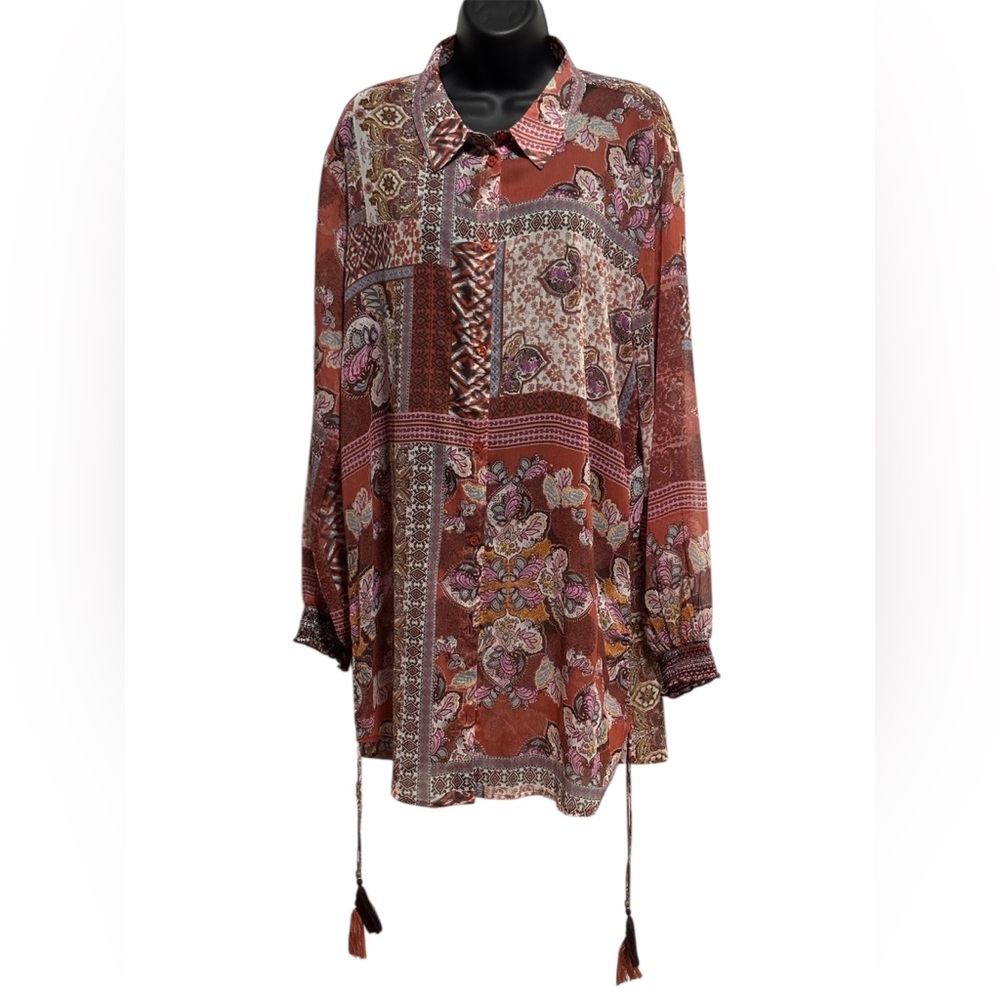 Cream Floral Patchwork Tunic Blouse